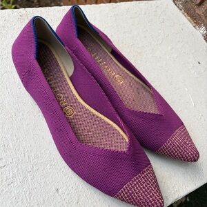 Rothy's Purple Knit Pointed Flats with Gold-Tip